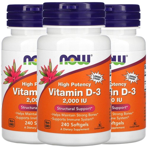 Now Foods Vitamin D-3 , 50 mcg (2,000 IU), 240 Softgels, 3 Pack