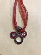NEW Disney World Mickey Mouse Ears Head Enamel Charm Red Organza Ribbon Necklace