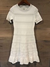 NEW Eliza J Pointelle Ruffle Hem Dress Ivory Petite Women's Size M