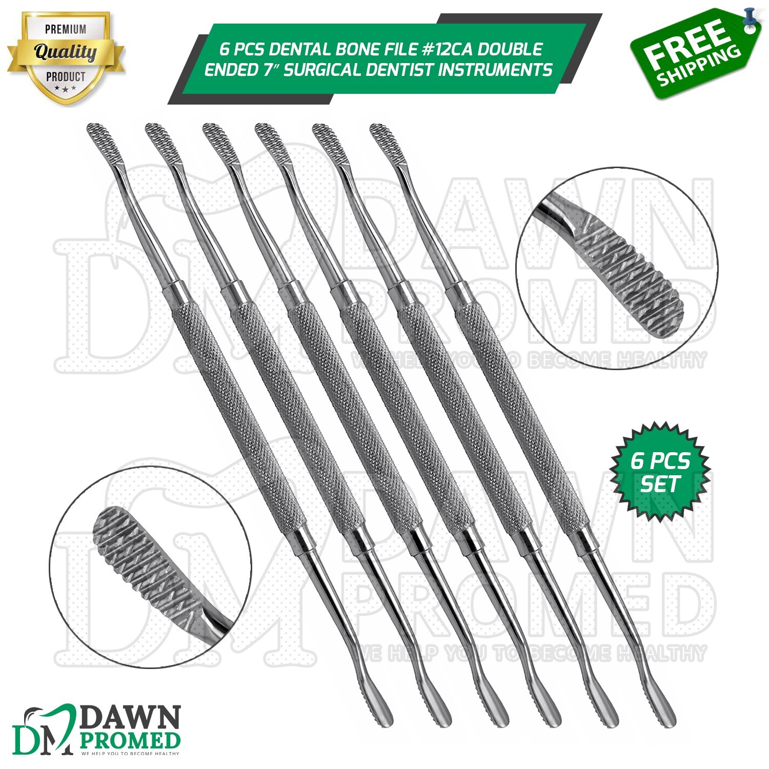 6 Pcs Dental Bone File #12CA Double Ended 7
