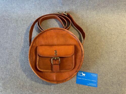 Leather 9" Circle Bag Round R9P Purse Shoulder Bag - Picture 1 of 7