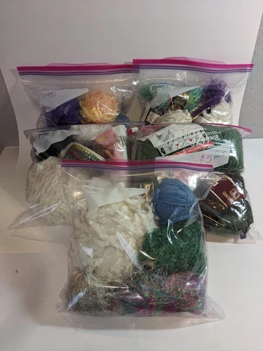 Lot of Various Skeins of Yarn Varieties..5 bags with 4 or more skeins per bag