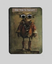 ACEO Art Trading Card ATC Original OOAK Steampunk Bird Clear Gem Eyes Metal Pc