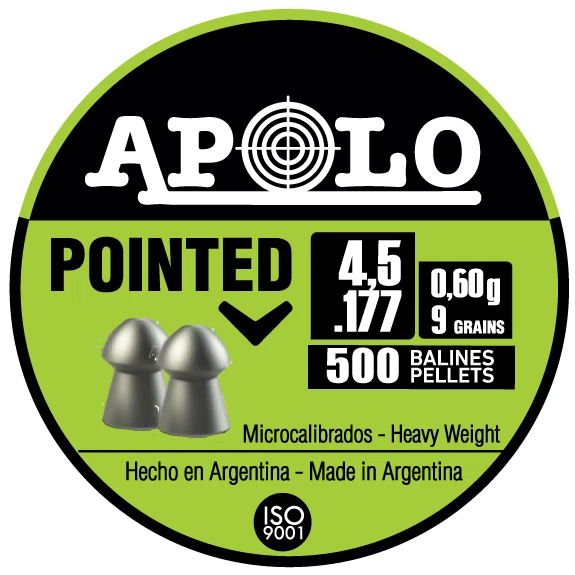 Apolo Pointed 4.5mm .177 Caliber 9gr/0.6 g Airgun Pellets 500 Count