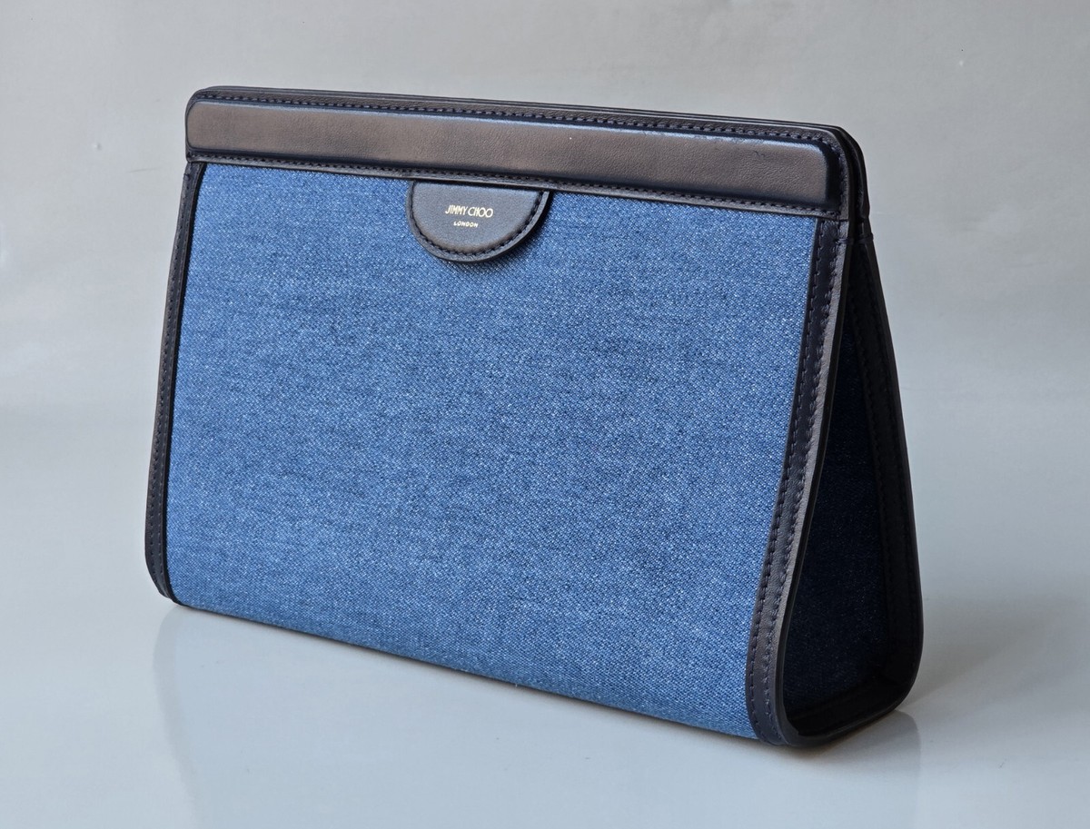 Jimmy Chooネイビーレザー バッグ Jimmy Choo Clutch Blue Denim Navy Leather Pouch Bag CHOO