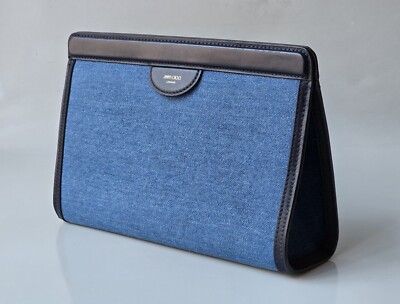 【新品、箱付き】JIMMY CHOO 144NOVA ネイビー 35.5 Jimmy Choo Clutch Blue Denim Navy Leather Pouch Bag CHOO