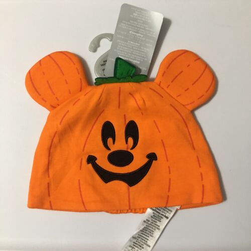 Disney Baby Halloween Pumpkin Mickey Mouse Ear Beanie Hat Size 0-12M Orange Soft - Picture 1 of 12