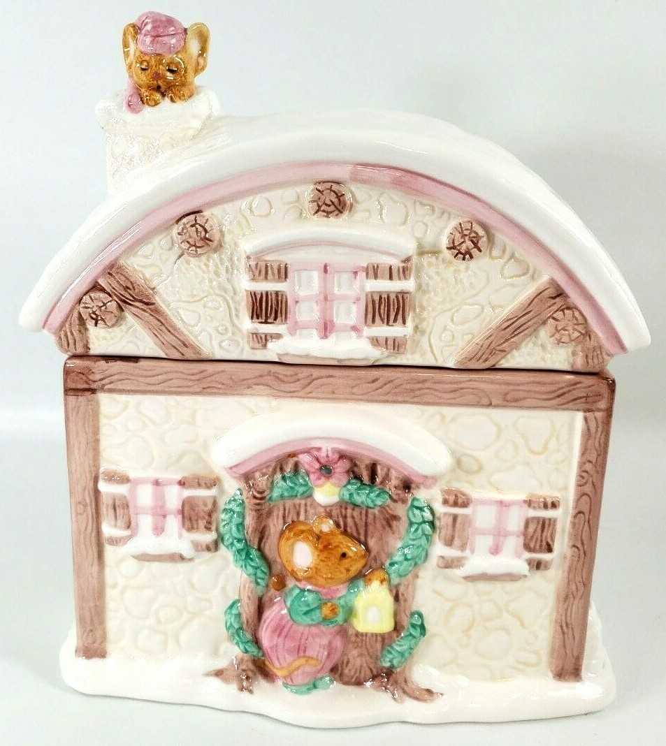 Adorable Applause Mouse Cookie Jar House, Christmas | eBay