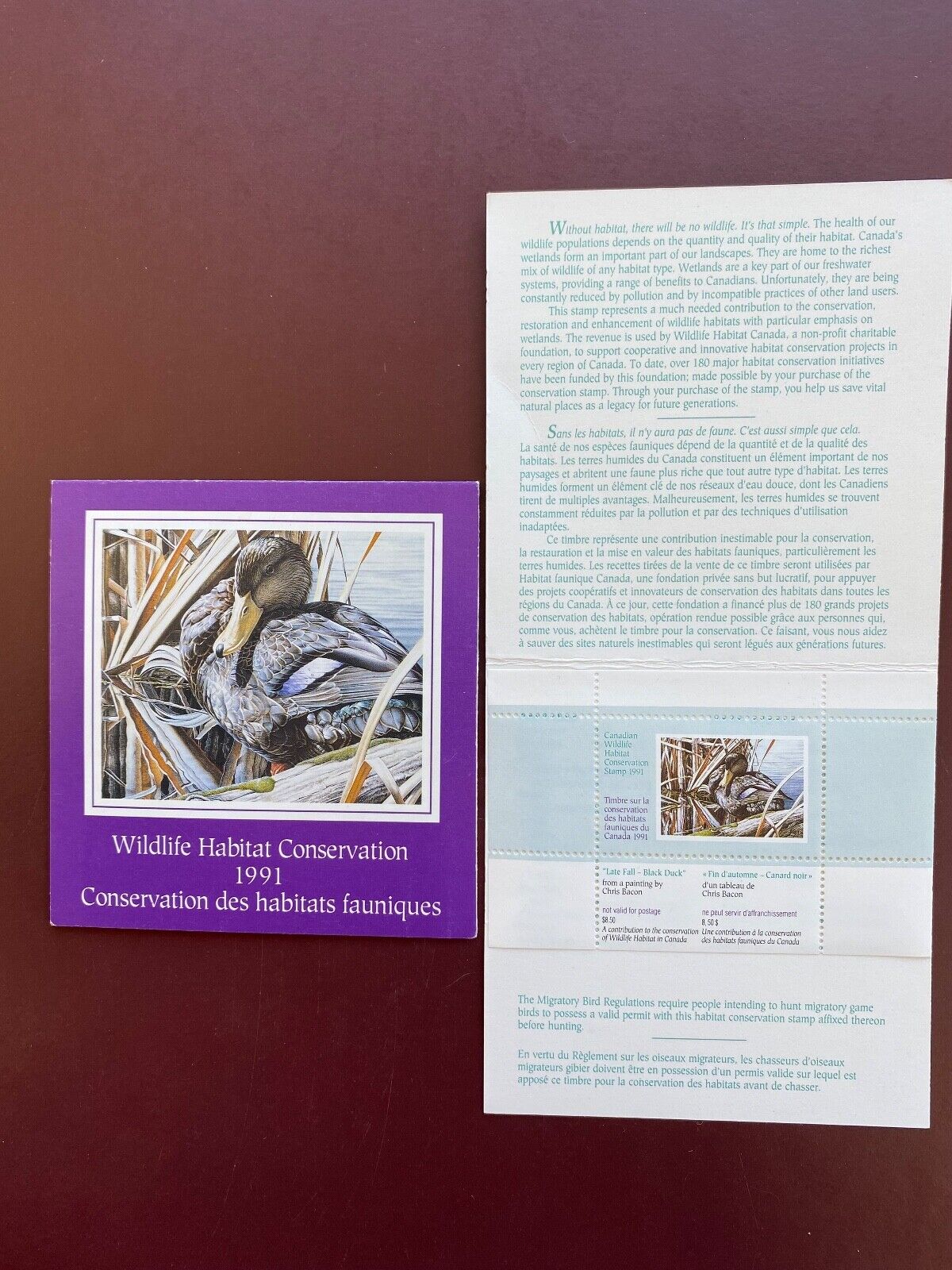 Canada Stamp Booklet - 1991 FEDERAL WILDLIFE HABITAT CONSERVATION BKT w/ Stamp