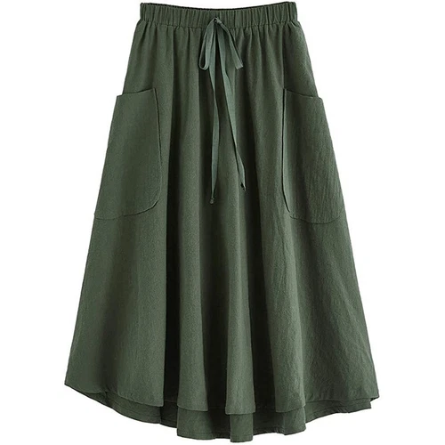 Lady Skirt Casual Summer Womens Loose Midi Length A-Line Skirt with Pockets - Picture 6 of 33