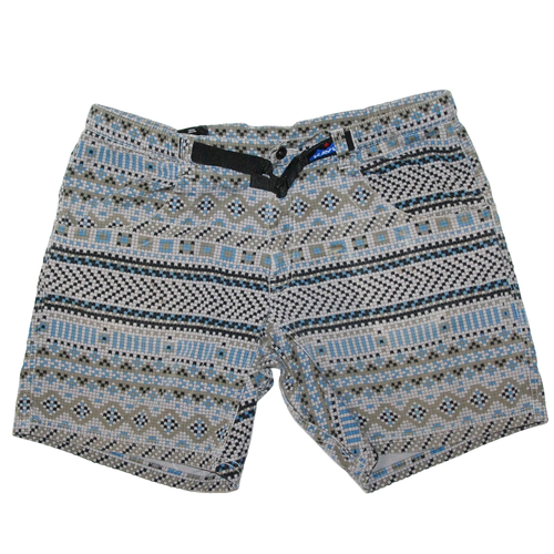 KAVU Men's XL Belted Chilli Hiking Shorts Gray Blue Aztec Geometric