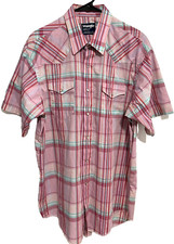 WRANGLER Cowboy Cut Regular Fit Men Pearl Snap S/S Color Plaid Button Shirt 17.5
