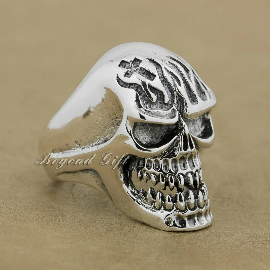Enorme anillo de calavera pesado de plata esterlina 925 joyería punk 9Q019A talla EE. UU. 8~15 BZ Foto 2 de 4