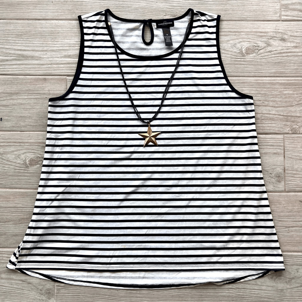 Karen Brooks Womens Black White Stripe Sleeveless with Star Necklace Top Size XL