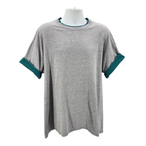 Vintage Bike Mens XL T-Shirt Faux Layered Gray Turquoise Short Sleeve Crewneck - Picture 10 of 10