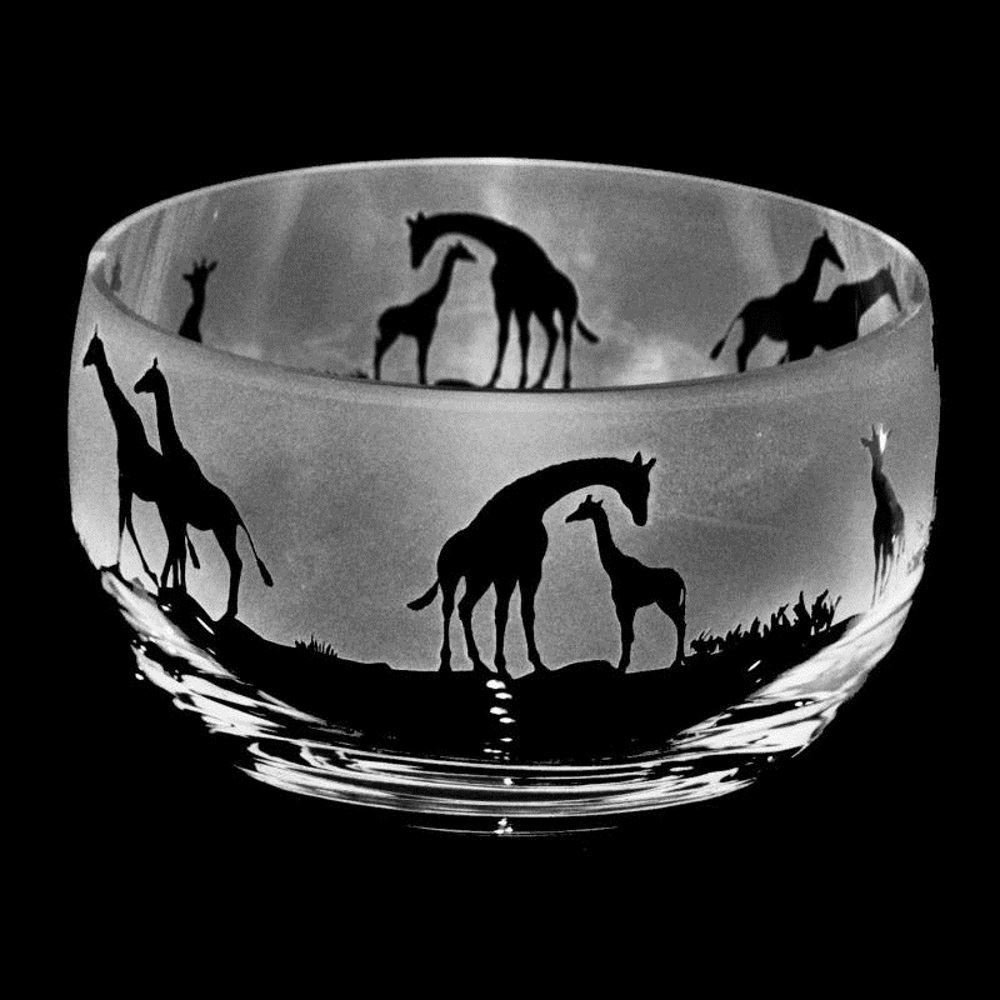 Engraved Glass Bowl Animo Giraffe Home Decor Hand Decorated Ornament Gift Box