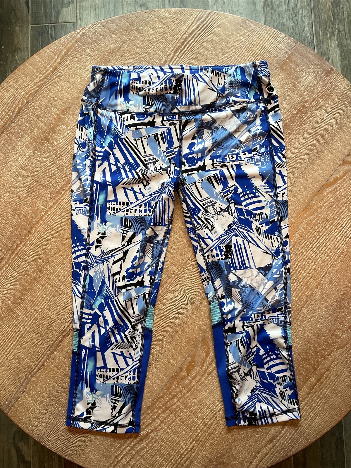 ALTRA Leggings pantaloni Danskin now S Capri Elasticizzati Blu Multi Bianco Disegno Geometrico
