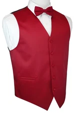 Men's Red Satin Tuxedo Vest & Bow-Tie Set. Formal, Dress, Wedding, Prom 