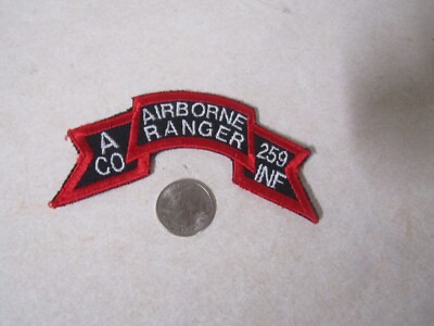 PATCH MILITARY OLDER TAB SCROLL SEW ON COLORED A CO AIRBORNE RANGER 259 ...