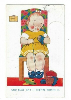 God Bless 'Em! Sie sind es wert. Postkarte Schlafendes Kind. Rena Saville.