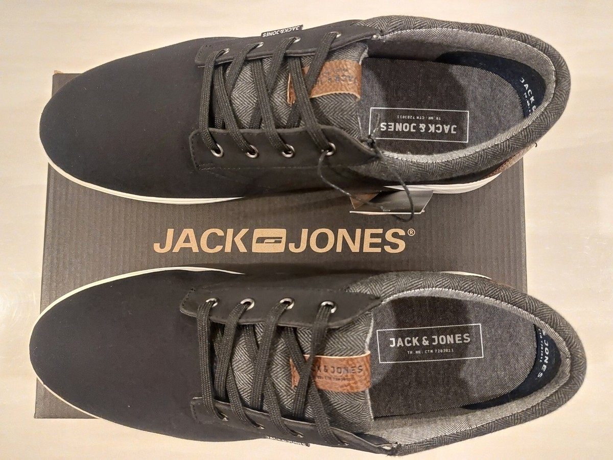 Jack Jones Gaston Canvas Mix Anthracite Black Trainers UK