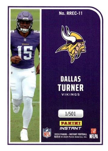 2024 Panini Instant DALLAS TURNER RC - NFL Rookie Recursion #'d 1/501 Vikings - Picture 2 of 3
