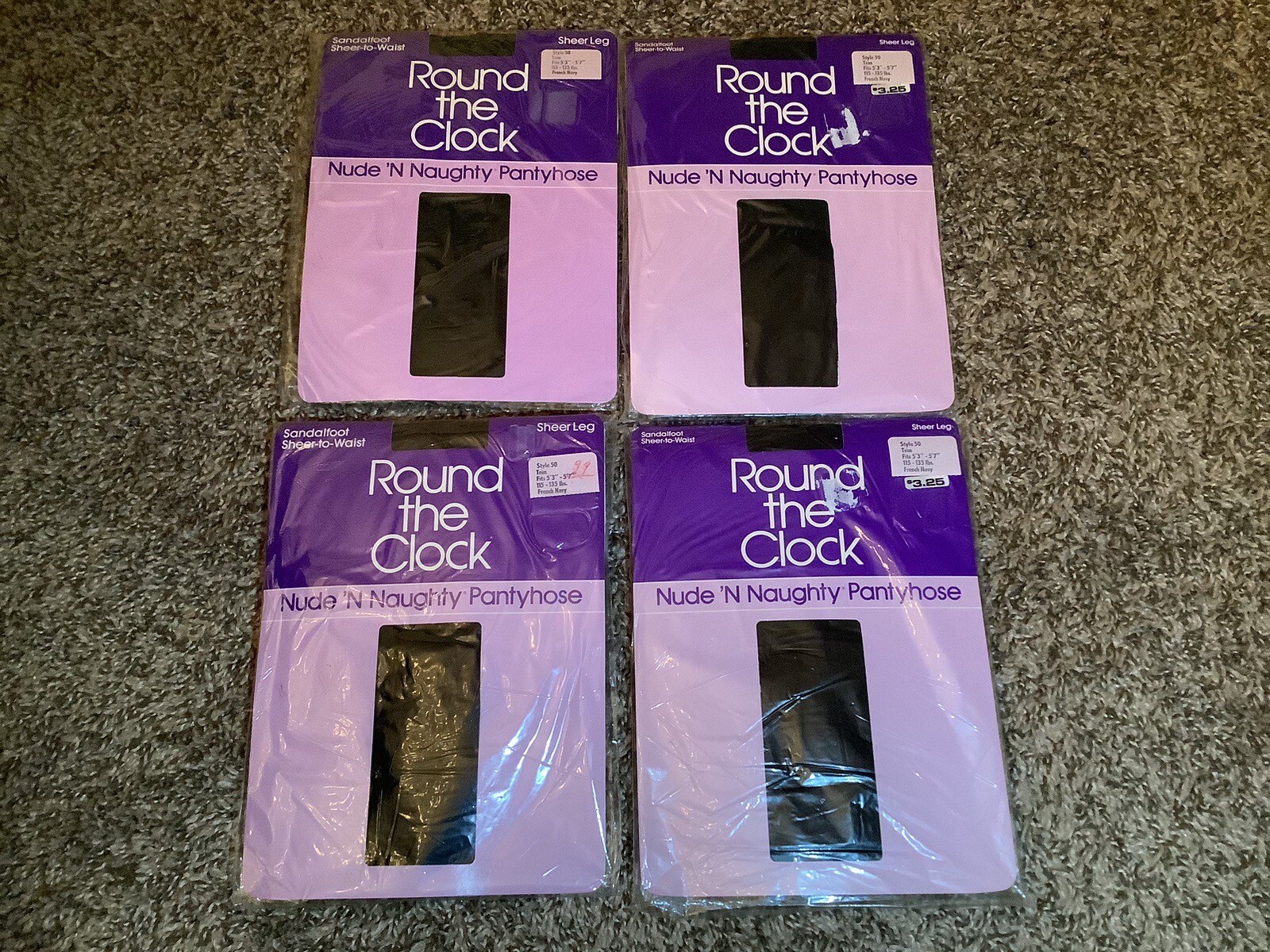 Lot of 4 Round the Clock sheer to waist pantyhose, French Navy, size