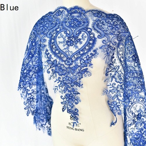90cm Lace Sequin Edge Trim Wedding Dress Embroidered Flower Applique DIY Fabric - Picture 12 of 32