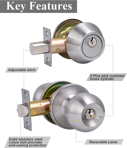 (6Sets) All Keyed Same Entry Door Knob and Single Cylinder Deadbolt Combo Set, S - Picture 2 of 12