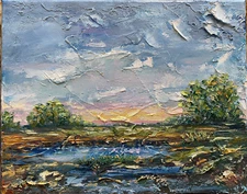 ORIGINAL OIL Painting " LANDSCAPE SUNSET " impasto 10"x 8" by Olga Diduh.