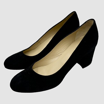 HOBBS LONDON Sarah Court Black Suede Mid Block Heel Pumps Women’s 38, US  NEW