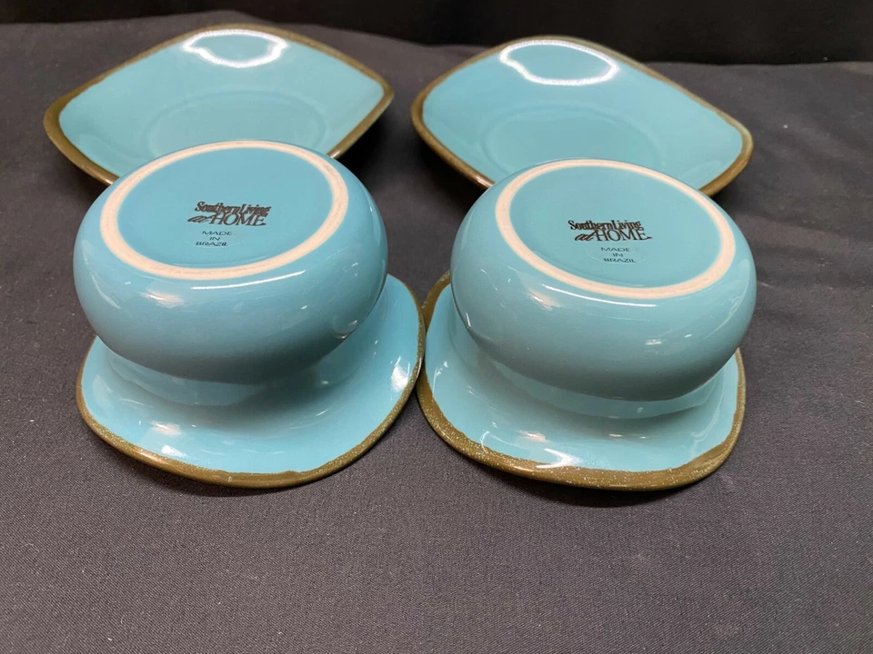 Set of 2 ~ Southern Living at Home "TUSCAN" Turquoise Tidbit Bowl & Saucer - Image 4 of 4