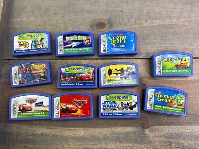 11 LeapFrog Leapster  Game Cartridges lot Cars Star Wars Spiderman