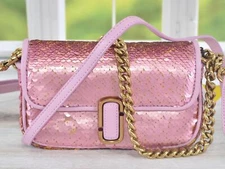 NEW Marc Jacobs J MARC $375 Sequin Mini 3 Way Crossbody Purse Bag PINK/GOLD