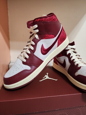 Women's Size 5.5 Air Jordan 1 Mid SE Shoes Tiki Leaf Red