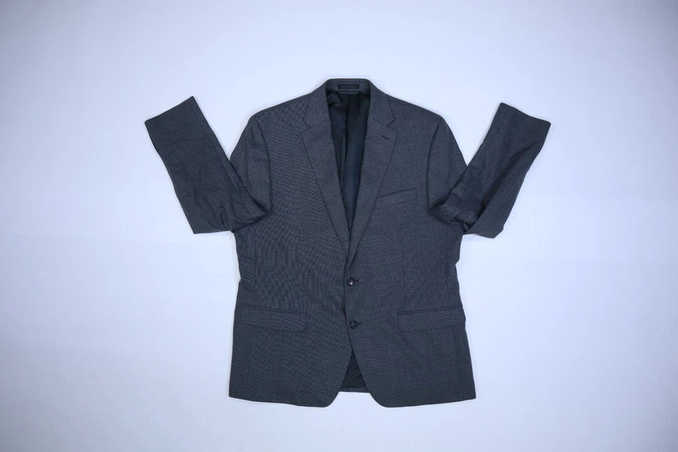Chaps Mens Gray Pincheck Notch Lapel 2 Button Sports Coat Blazer Jacket 44R - Image 3 of 4