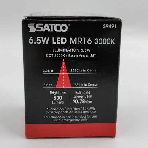 Satco S9491 LED 25 Grad Narrow Flood 6,5W =50W 12V MR16 2-Pin GU5,3 warmweiß - Bild 4 von 4