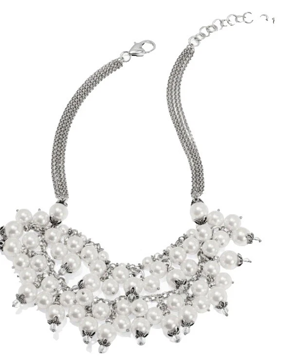 Chapado En Plata Perla Babero Collares y colgantes De moda