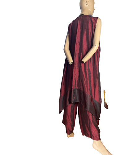 Hosenanzug Ballonhose Kleid Set Horatio burgunder rot Acetat Lagenlook 46 48 - Bild 8 von 18