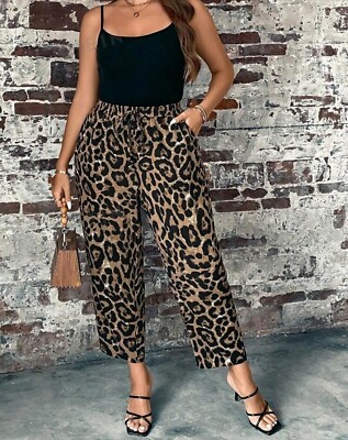 Plus Size Große Größen Hose Sommer Schlupf Animal Print Leopardenmuster 44-52