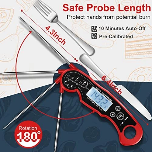 Meat Thermometer Digital for Grilling and Cooking -  Waterproof Ultra Red/Black