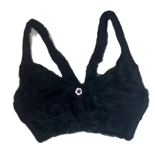 ✨For Love & Lemons✨ NWT Devon Fuzzy Faux Mohair Crop Top Black Small Y2K