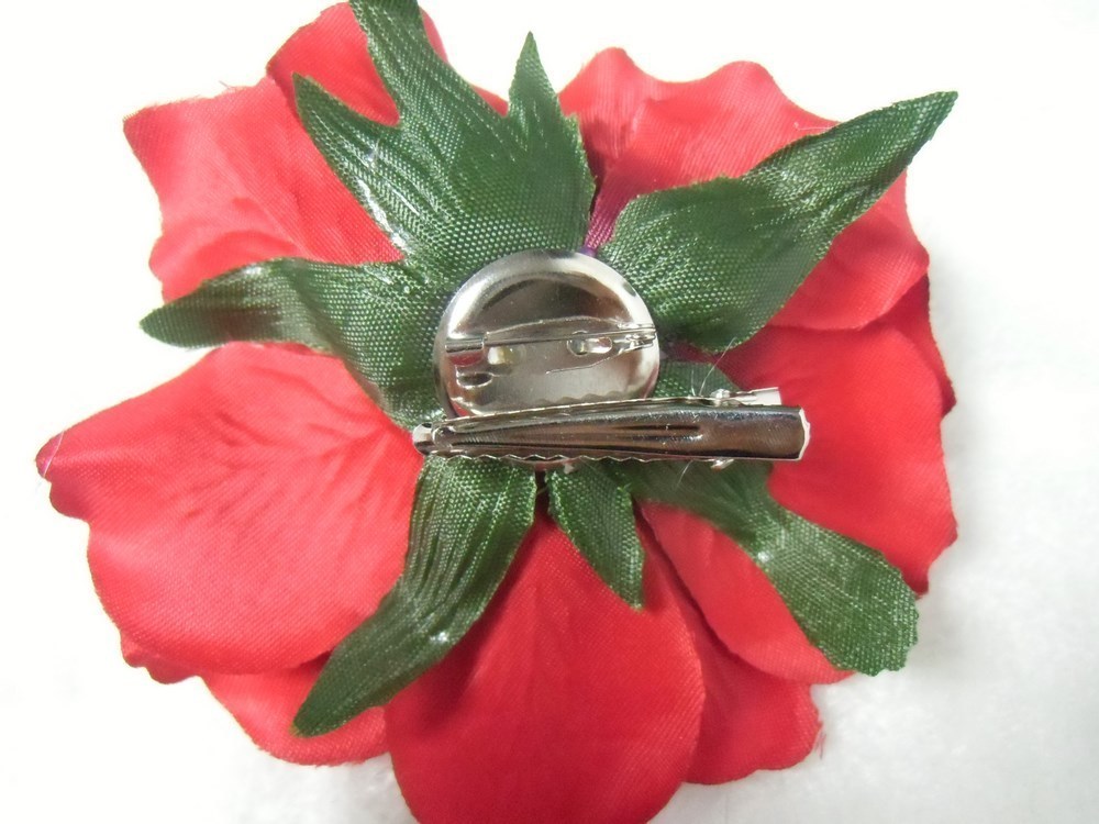 Grosse Pince à Cheveux Fleur Rose Blanche - Broche Accessoire Rétro Pinup