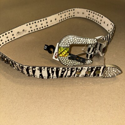 Nocona cross zebra animal hair western cowgirl belt Nocona MediumZebra Cross Leather Hair Calf Crystal Black  main image 2