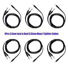 6-Pack 8ft 3.5mm Male Cables Stereo to Dual 1/4" Male Mono Cable Audio Mic Cable