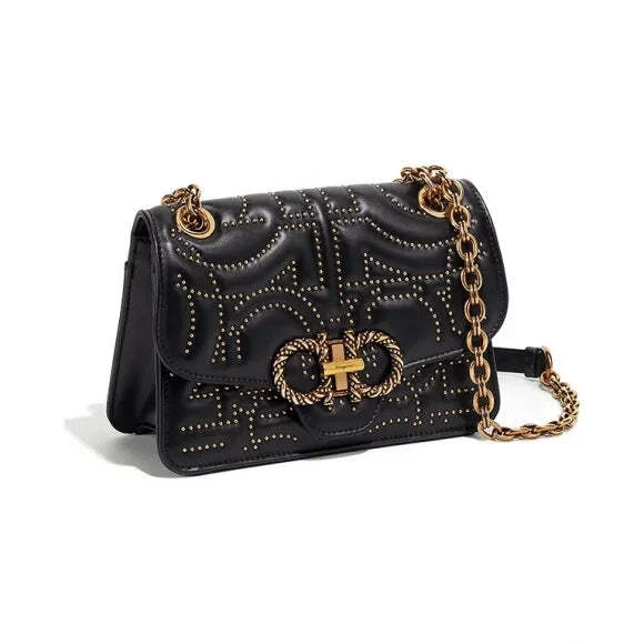 Ferragamo Women Mini Bag with New Gancini Chain Black