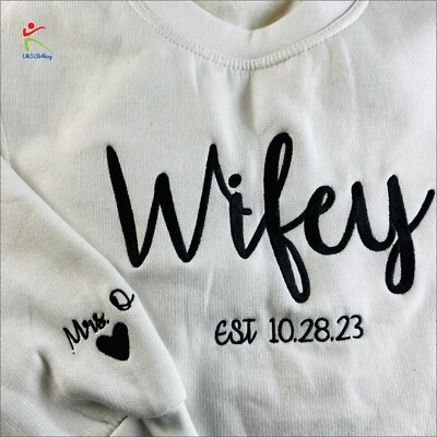 Maßgeschneiderter Text bestickt Frau Sweatshirt Hochzeit Jahrestag Flitterwochen Geschenke