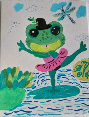 GAT PAINTINGS IMPRESSIONISM Frog Lilly PAD Lake Dance ORIGINAL WHIMSICAL Animal
