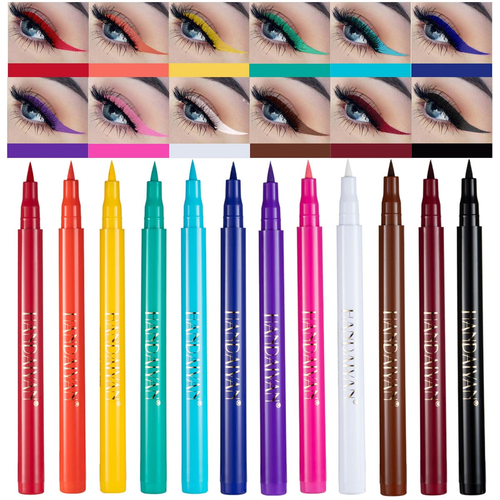 12 Colors Matte Liquid Eyeliner Set Rainbow Colorful Neon Eyeliner Pencil Pigmen