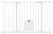 Baby Gate with Auto Close Small Pet Door, Extra Wide White Metal 29.5-48.4"